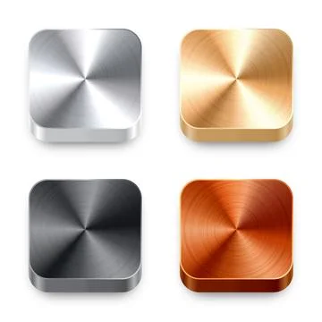 Realistic square metal chrome button. Steel volume control knob. Application Stock Illustration