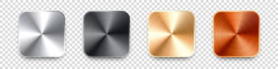 Realistic square metal chrome button. Steel volume control knob. Application Stock Illustration