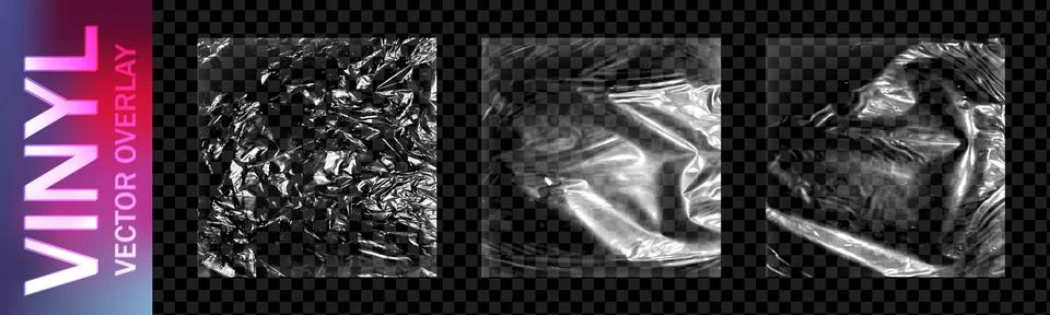 Realistic square plastic wrap overlay pack isolated on dark transparent Stock Illustration