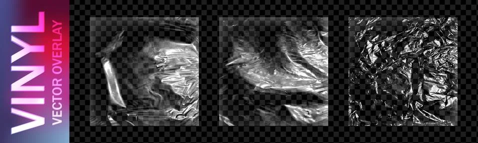 Realistic square plastic wrap overlay pack isolated on dark transparent Stock Illustration