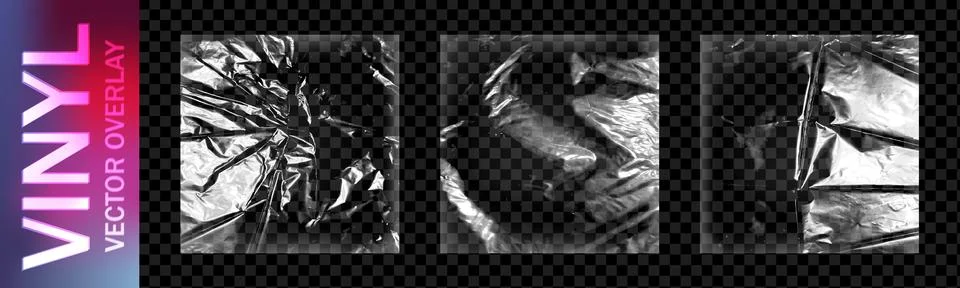 Realistic square plastic wrap overlay pack isolated on dark transparent Stock Illustration
