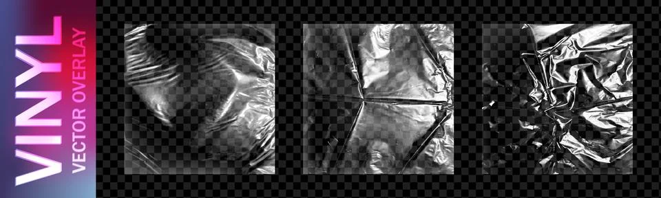 Realistic square plastic wrap overlay pack isolated on dark transparent Stock Illustration
