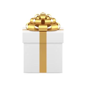 Realistic squared closed gift box decorated by metallic golden bow ribbon 3d  Stock Illustration