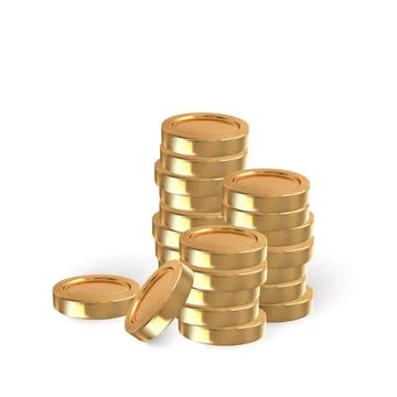 Realistic stack of gold coins isolated on white background. Pile of gold coin Illustrazione stock