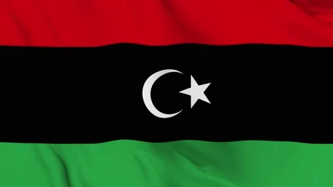 Realistic State of Libya waving flag. Stockbeeldmateriaal 202601041