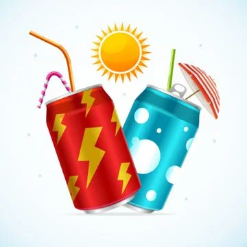Realistic Steel Cans Set. Vector Illustrazione stock