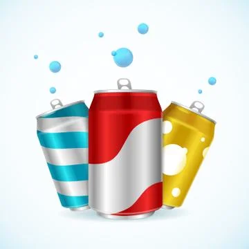 Realistic Steel Cans Set. Vector Stock Illustration