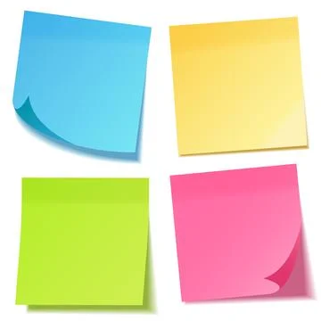 Realistic sticky note with shadow. Yellow paper set. Message on notepaper Illustrazione stock