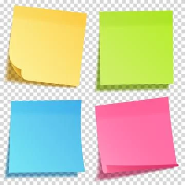 Realistic sticky note with shadow. Yellow paper set. Message on notepaper Stock Illustration