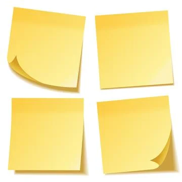 Realistic sticky note with shadow. Yellow paper set. Message on notepaper Stock Illustration