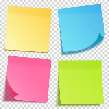 Realistic sticky note with shadow. Yellow paper set. Message on notepaper Stock Illustration