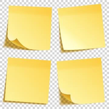 Realistic sticky note with shadow. Yellow paper set. Message on notepaper Stock Illustration