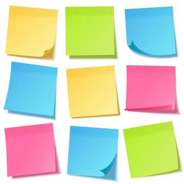 Realistic sticky note with shadow. Yellow paper set. Message on notepaper Stock Illustration