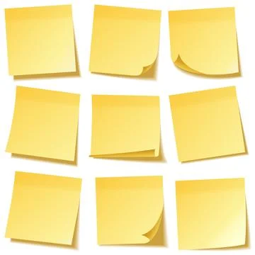 Realistic sticky note with shadow. Yellow paper set. Message on notepaper Stock Illustration