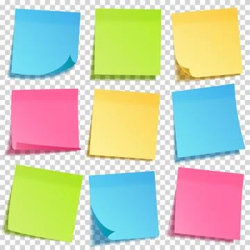 Realistic sticky note with shadow. Yellow paper set. Message on notepaper Illustrazione stock
