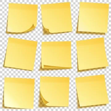 Realistic sticky note with shadow. Yellow paper set. Message on notepaper Stock Illustration