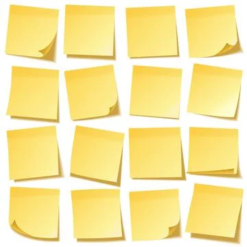 Realistic sticky note with shadow. Yellow paper set. Message on notepaper Stock Illustration