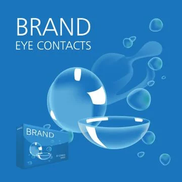 Realistic style vector with contacts ad with package and illustration with text Stock Illustration