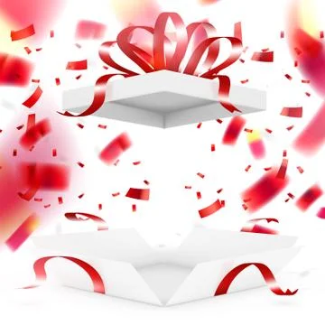 Realistic Surprise Gift Box With Falling Confetti Stock Illustration