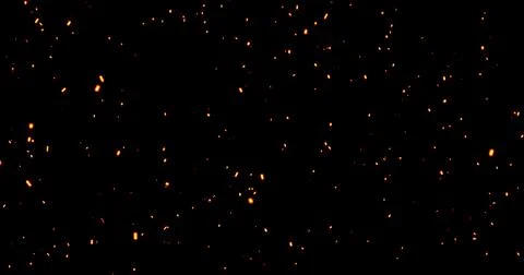 Realistic surreal ember fire dust slowing rising up on black bg. Grunge dar.. Stock Illustration