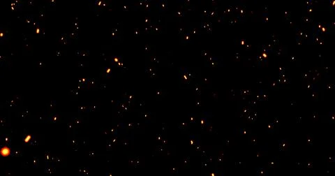 Realistic surreal ember fire dust slowing rising up on black bg. Grunge dar.. Stock Illustration