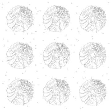Realistic sushi donut seamless pattern in black and white Stock Illustration