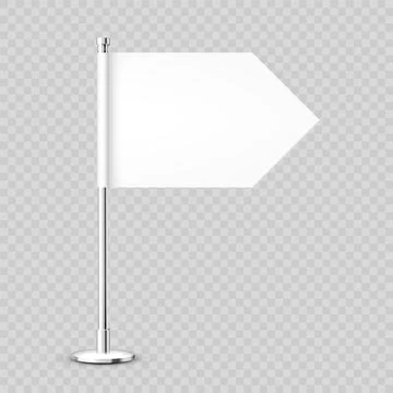 Realistic table flag on a chrome steel pole. Blank white desk flag made of paper Stock Illustration