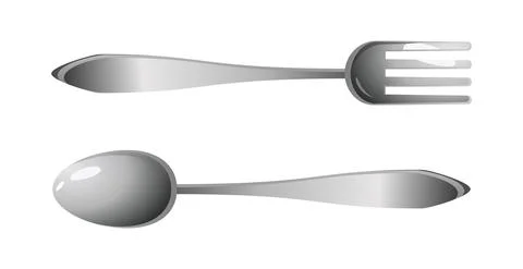 Realistic table fork and spoon on white background - Vector Stock Illustration