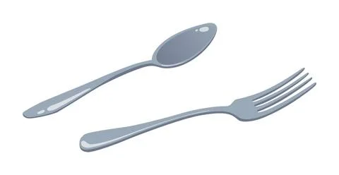 Realistic table fork and spoon on white background - Vector Realistic tabl... Foto stock