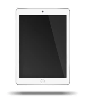 Realistic tablet computer with black screen. Illustrazione stock