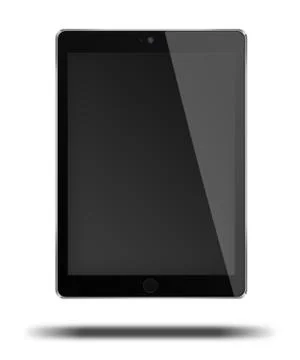 Realistic tablet computer with black screen. Stock-Illustration