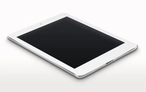 Realistic tablet computer with black screen. Illustrazione stock