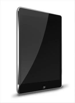 Realistic tablet computer with black screen. Stock Illustration