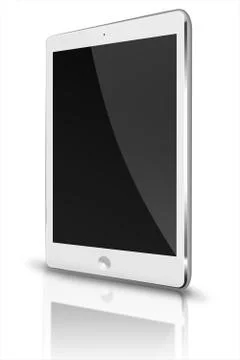 Realistic tablet computer with black screen. Illustrazione stock
