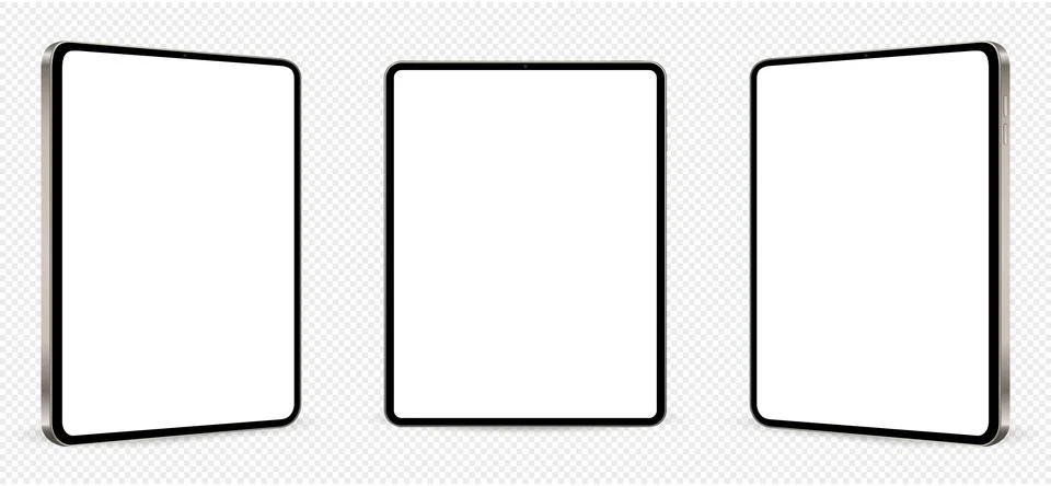 Realistic tablet computer mockup. Three tablet pc with blank screen isolate.. Stock Illustration