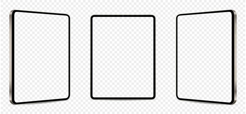 Realistic tablet computer mockup. Three tablet pc with blank screen isolated  Illustrazione stock