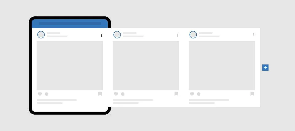 Realistic tablet pc with carousel posts. Carousel interface post mockup template Stock Illustration