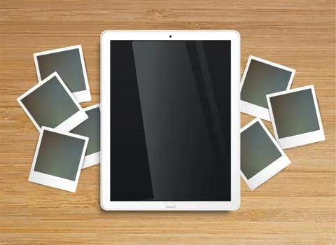 Realistic tablet with picture frames, vector Stock Illustration