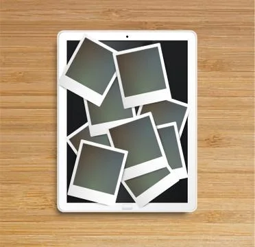 Realistic tablet with picture frames, vector Stock Illustration