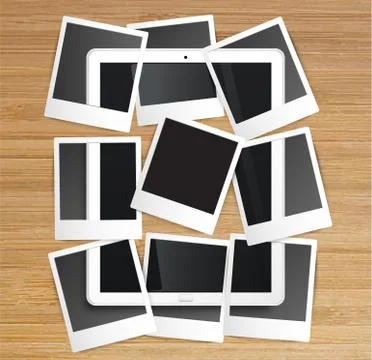 Realistic tablet with picture frames, vector Stock Illustration