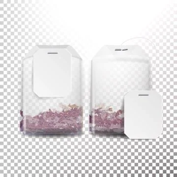 Realistic Tea Bag Mock Up With Empty White Label. 3D Realistic. Transparency Stock Illustration