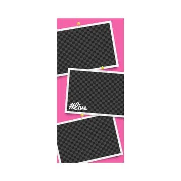 Realistic template and photo frames for stories with hashtag live and pins on Illustrazione stock
