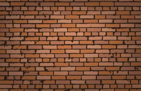Realistic texture of brown old brick wall with ambient light. Detailed pattern. Stock Illustration