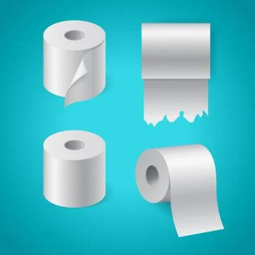 Realistic textured paper roll set, kitchen towel, torn toilet paper roll Stock Illustration