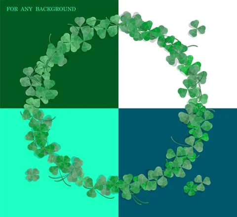 Realistic three and four leaf clover frame, wreath. Clover leaf with dew drop Stock Illustration