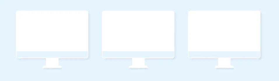 Realistic Three Desktop PC Vector Mockup. Trendy Desktop PC Template with Blank イラスト素材