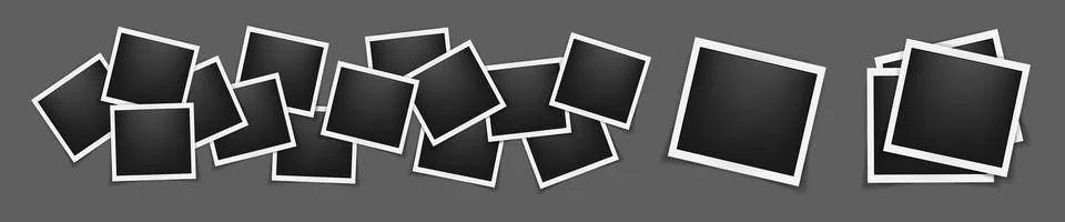 Realistic three empty square photo frame mockup isolated pack. Paper vintage Stock Illustration