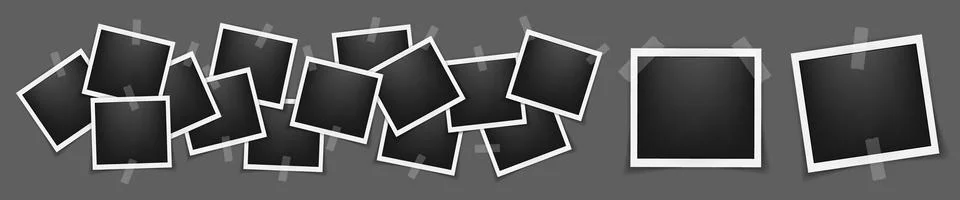 Realistic three empty square photo frame mockup isolated pack on sticky tape. Stock Illustration
