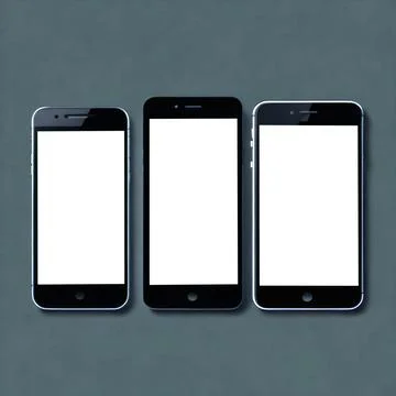 Realistic three smartphone devices blank screen mockup on red background. M.. Stock Illustration