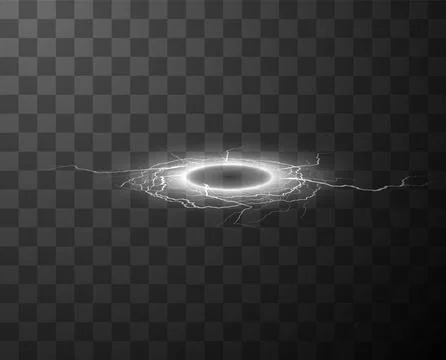 Realistic thunderbolt white bolt lightning circle effect, vector electricity Stock Illustration